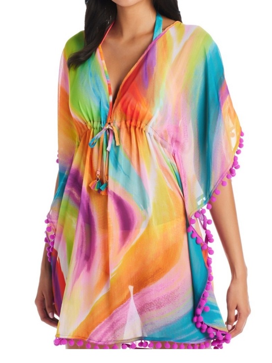 Bleu Rod Beattie Other - Bleu Rod Beattie Sz 2X Multicolor Rainbow Pom-Pom Swim Coverup